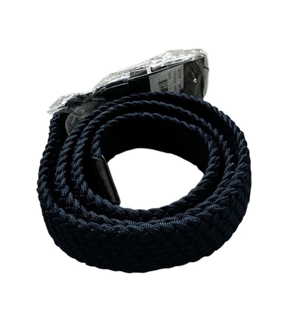 New PX Brand Navy Blue Braided Fabric Stretch Silver Buckle Belt Large MSRP $65